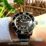 Copy Blancpain Fifty Fathoms Black Dial With Leather Strap Watch
